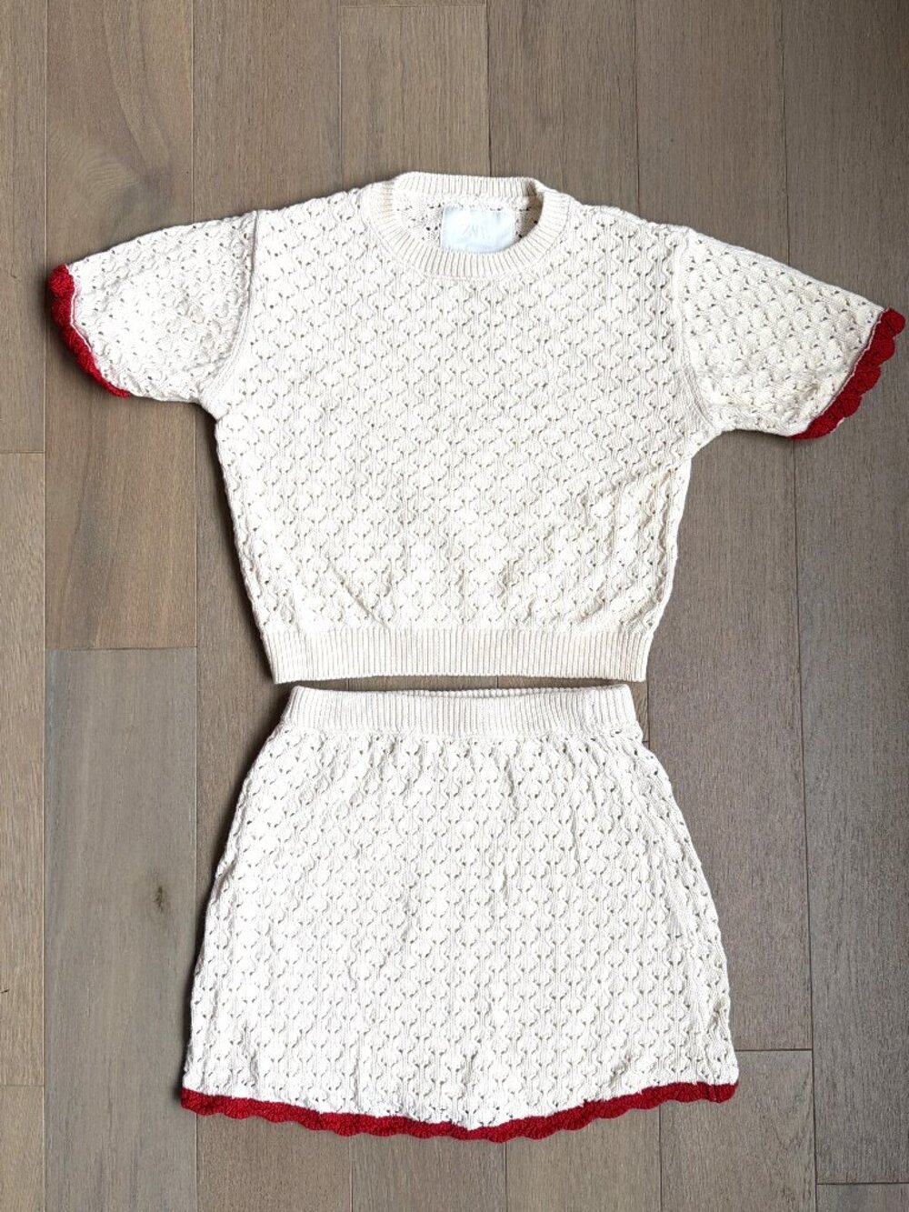 Zara Girls 9-10 Years 140cm 2 Piece Knit Top and Bottom Cream Beige
